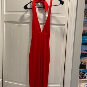 Long XS Nookie red halter dress, never worn, brand new.